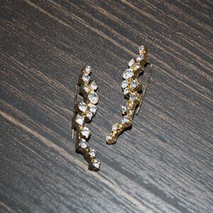 New BAUBLEAR Farah Ear Crawlers Rhinestone Dangle Earrings Gold Tone.